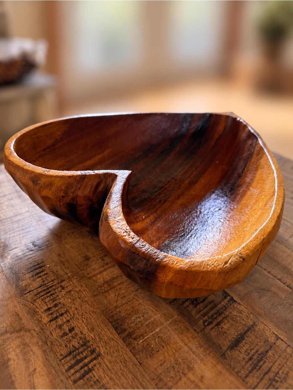 Vintage Hand Carved Wood Heart Bowl Large Rustic Folk Art Decor